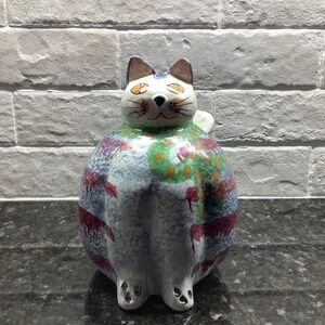 Vintage 1970s ARS Hand Painted Italian Ceramic Cat Container / utensil holder